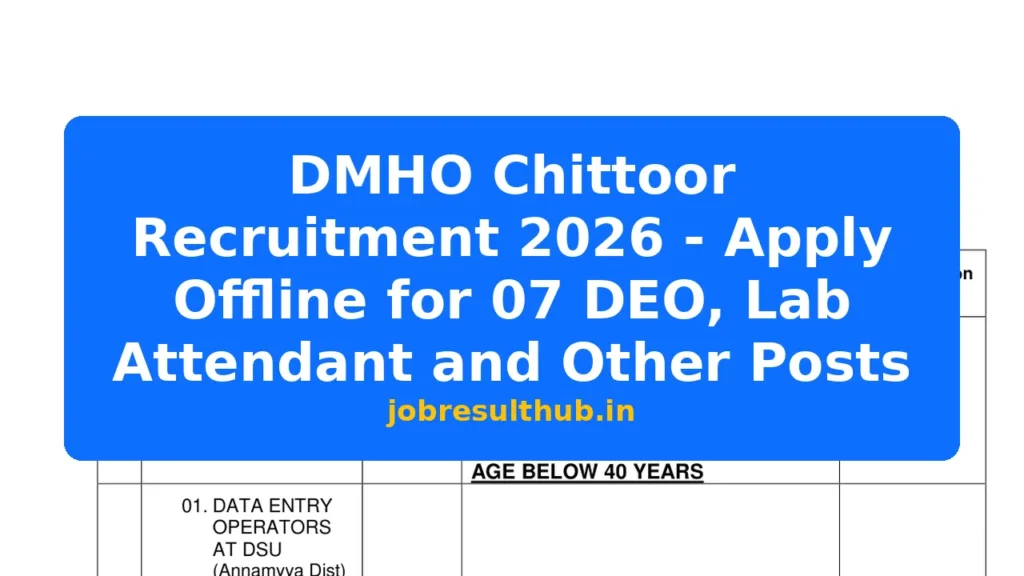 DMHO Chittoor Recruitment 2026 - Apply Offline for 07 DEO, Lab Attendant and Other Posts - 2026 Posts