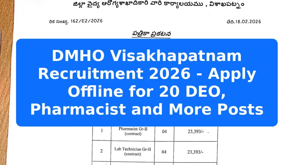 DMHO Visakhapatnam Recruitment 2026 - Apply Offline for 20 DEO, Pharmacist and More Posts Featured Image