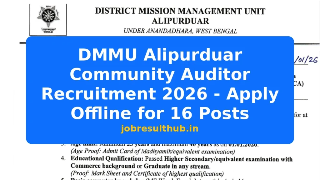 DMMU Alipurduar Community Auditor Recruitment 2026 - Apply Offline for 16 Posts - 16 Posts