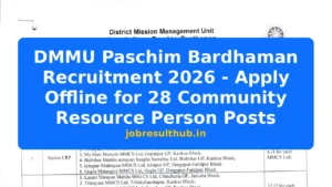 DMMU Paschim Bardhaman Recruitment 2026 - Apply Offline for 28 Community Resource Person Posts - 2026 Posts