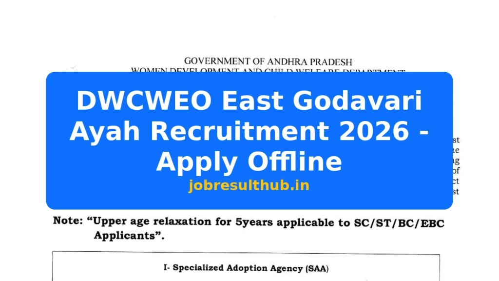 DWCWEO East Godavari Ayah Recruitment 2026 - Apply Offline - 2026 Posts