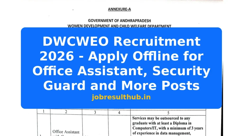 DWCWEO Recruitment 2026 - Apply Offline for Office Assistant, Security Guard and More Posts - 2026 Posts