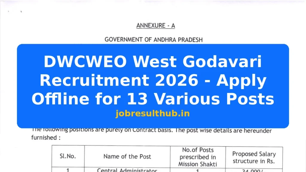 DWCWEO West Godavari Recruitment 2026 - Apply Offline for 13 Various Posts - 2026 Posts