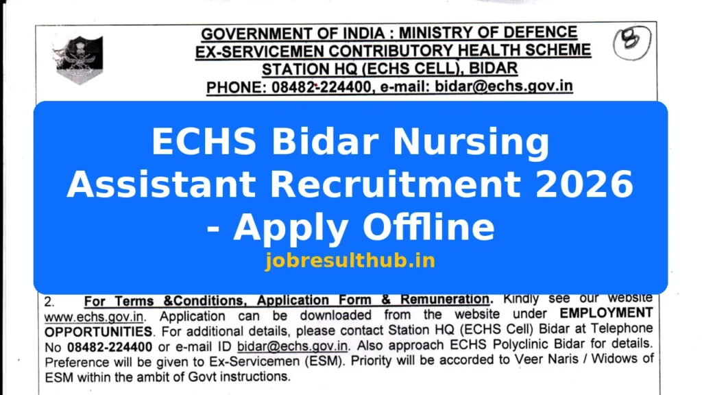 ECHS Bidar Nursing Assistant Recruitment 2026 - Apply Offline - 2026 Posts