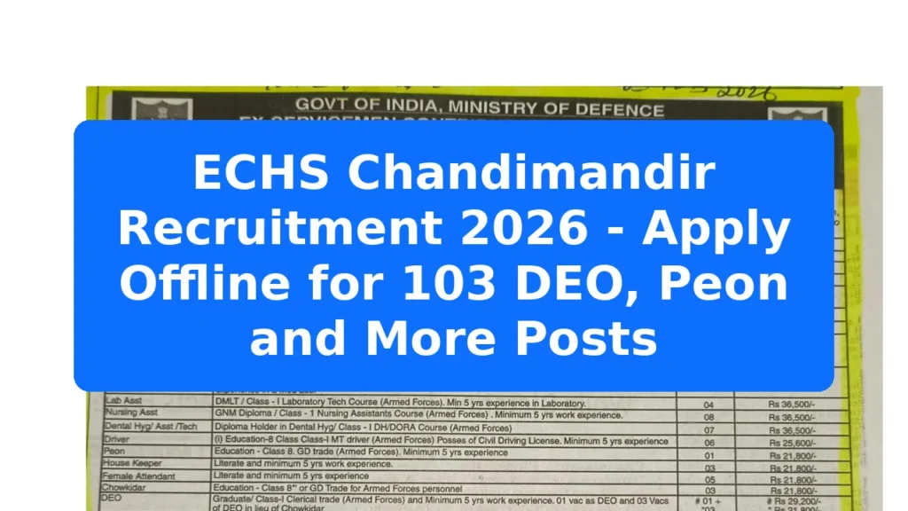 ECHS Chandimandir Recruitment 2026 - Apply Offline for 103 DEO, Peon and More Posts Featured Image