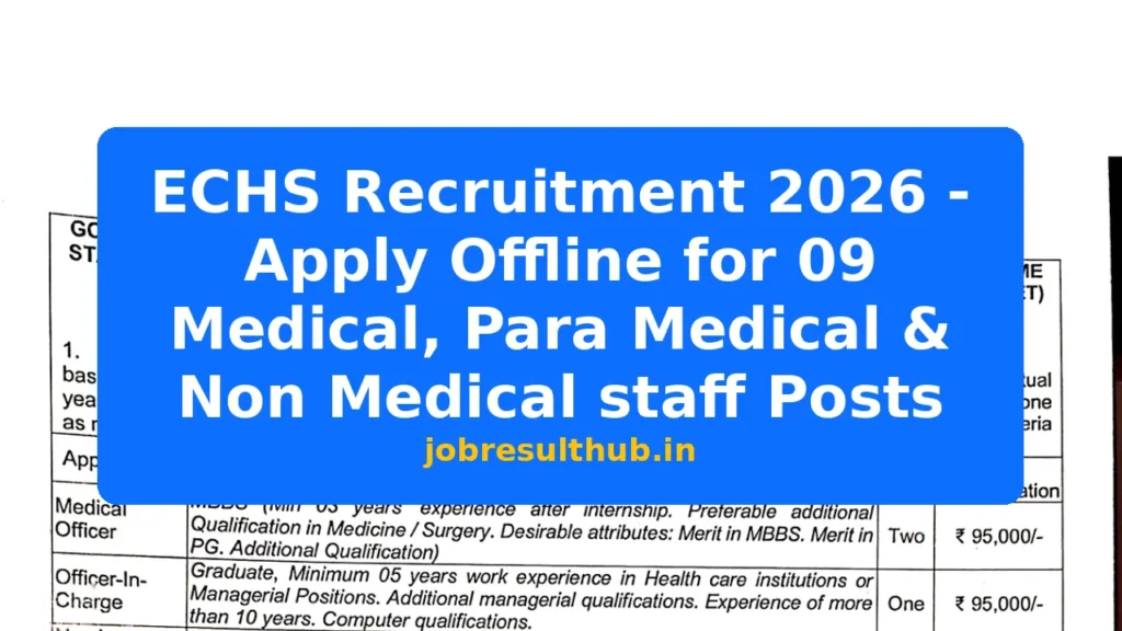 ECHS Recruitment 2026 - Apply Offline for 09 Medical, Para Medical & Non Medical staff Posts - 2026 Posts