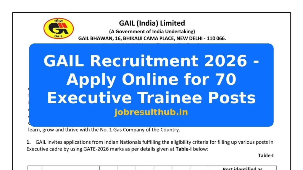 GAIL Recruitment 2026 - Apply Online for 70 Executive Trainee Posts - 2026 Posts