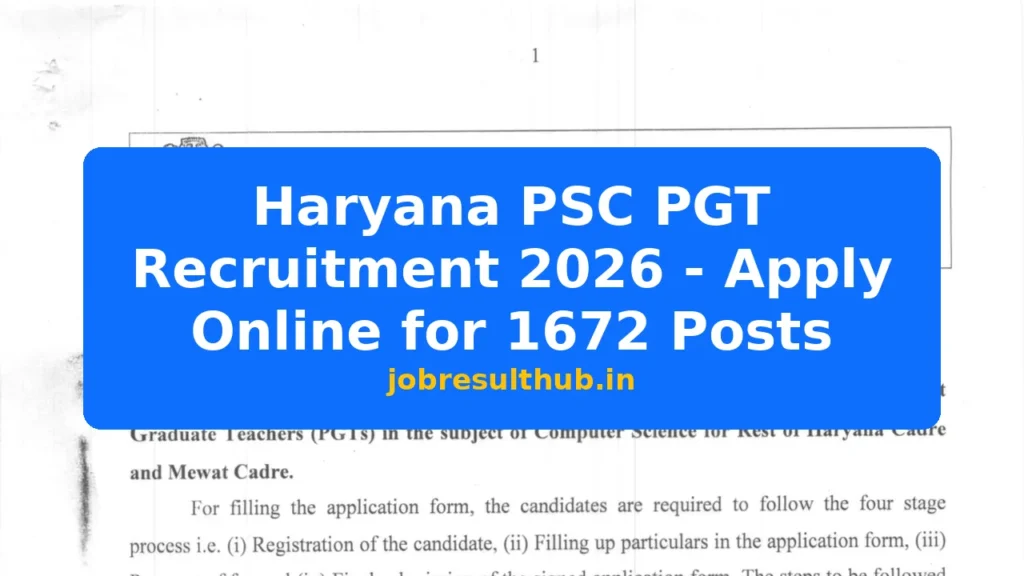 Haryana PSC PGT Recruitment 2026 - Apply Online for 1672 Posts - 1672 Posts