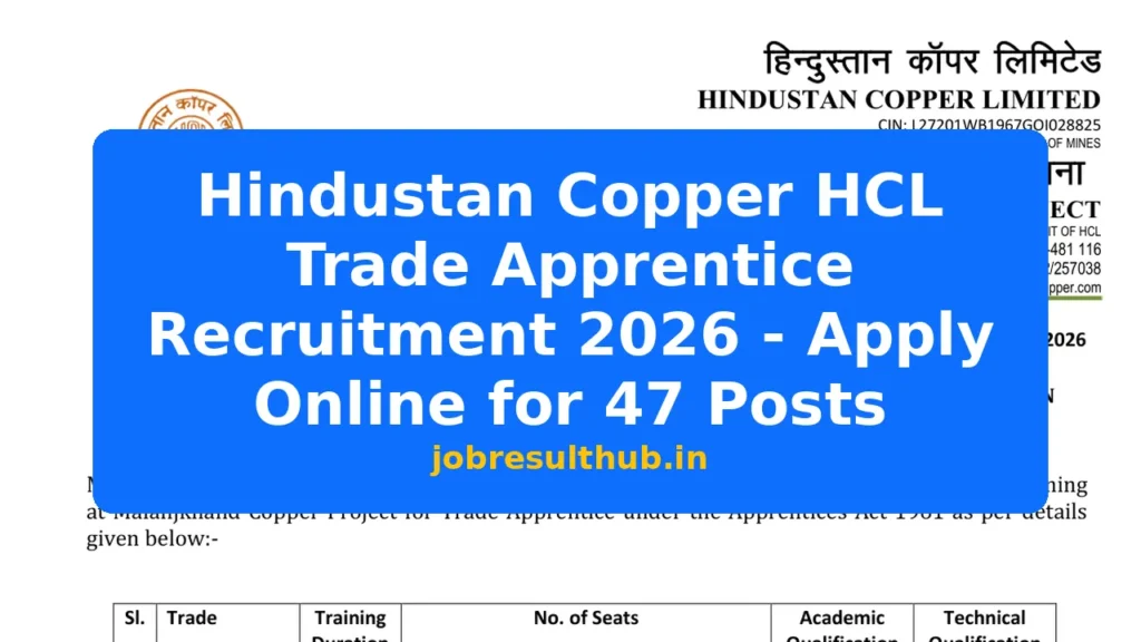 Hindustan Copper HCL Trade Apprentice Recruitment 2026 - Apply Online for 47 Posts - 47 Posts
