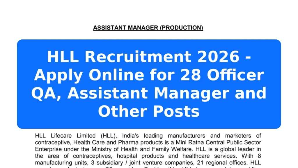 HLL Recruitment 2026 - Apply Online for 28 Officer QA, Assistant Manager and Other Posts Featured Image
