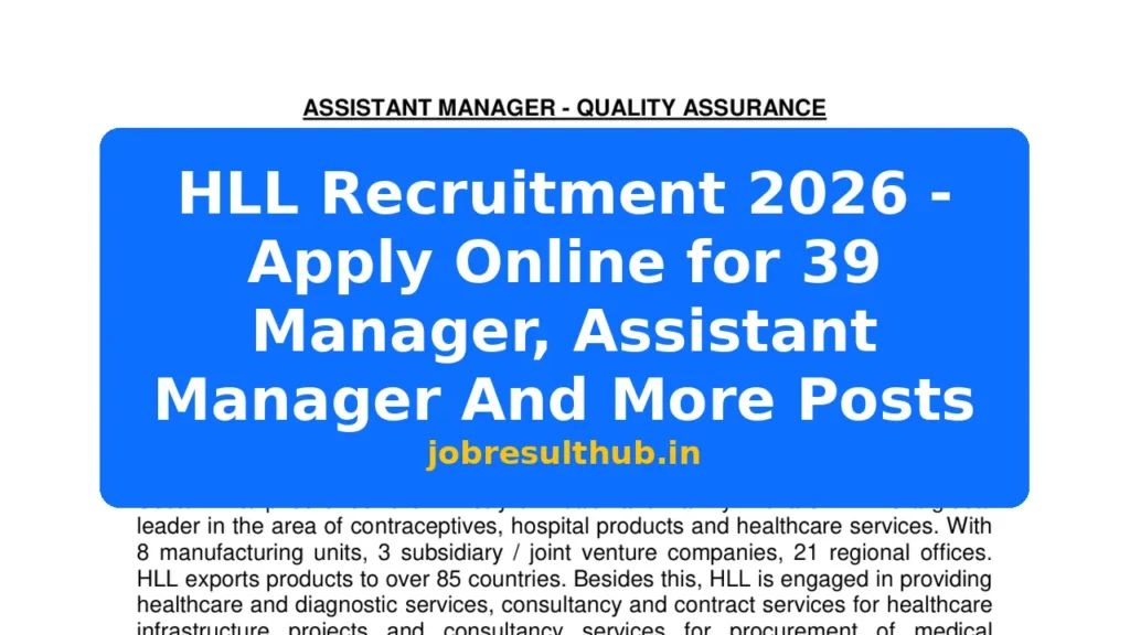 HLL Recruitment 2026 - Apply Online for 39 Manager, Assistant Manager And More Posts - 2026 Posts