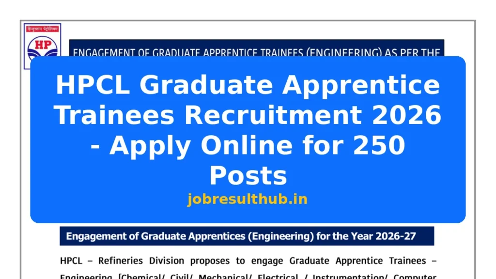 HPCL Graduate Apprentice Trainees Recruitment 2026 - Apply Online for 250 Posts - 2026 Posts