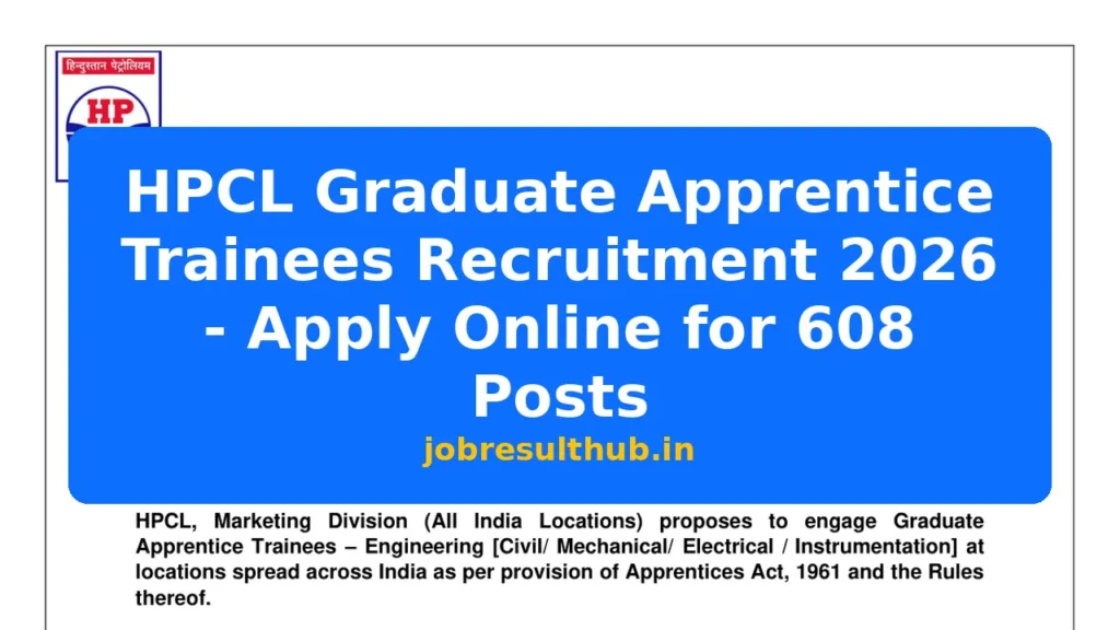 HPCL Graduate Apprentice Trainees Recruitment 2026 - Apply Online for 608 Posts - 2026 Posts