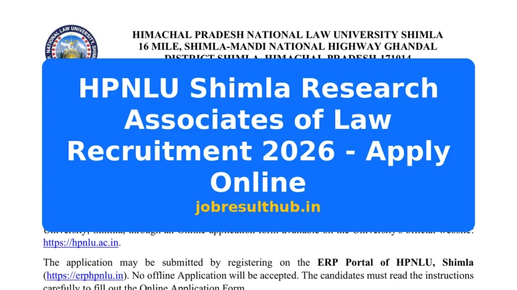 HPNLU Shimla Research Associates of Law Recruitment 2026 - Apply Online - 4 Posts
