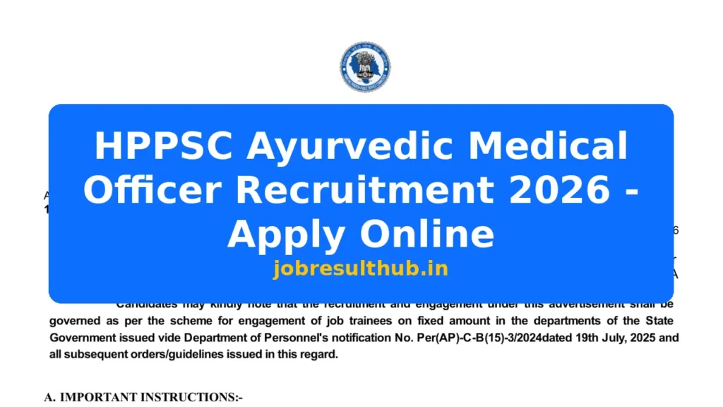 HPPSC Ayurvedic Medical Officer Recruitment 2026 - Apply Online - 2026 Posts