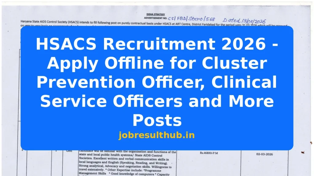 HSACS Recruitment 2026 - Apply Offline for Cluster Prevention Officer, Clinical Service Officers and More Posts - 2026 Posts