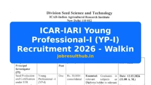 ICAR-IARI Young Professional-I (YP-I) Recruitment 2026 - Walkin - 2026 Posts