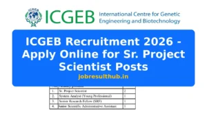 ICGEB Recruitment 2026 - Apply Online for Sr. Project Scientist Posts - 2026 Posts