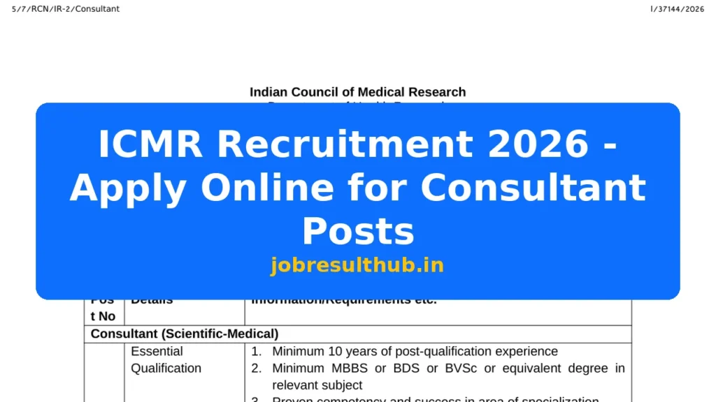 ICMR Recruitment 2026 - Apply Online for Consultant Posts - 2026 Posts