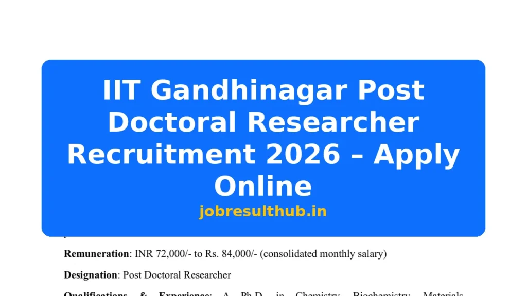 IIT Gandhinagar Post Doctoral Researcher Recruitment 2026 – Apply Online - 2026 Posts