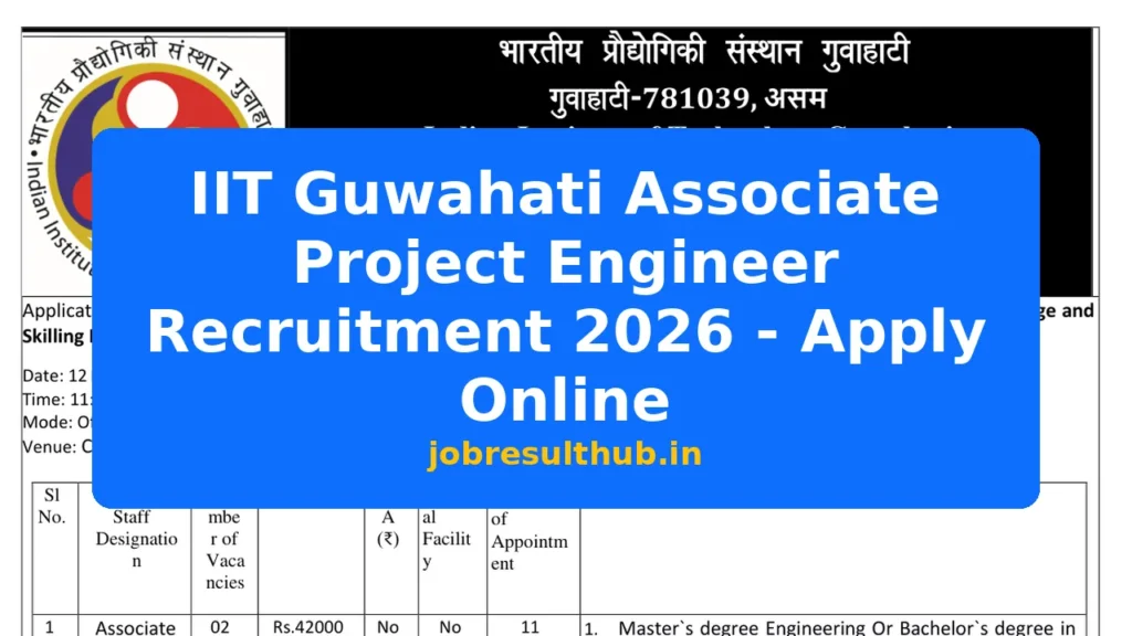IIT Guwahati Associate Project Engineer Recruitment 2026 - Apply Online - 2026 Posts