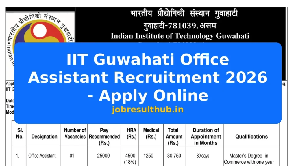 IIT Guwahati Office Assistant Recruitment 2026 - Apply Online - 2026 Posts