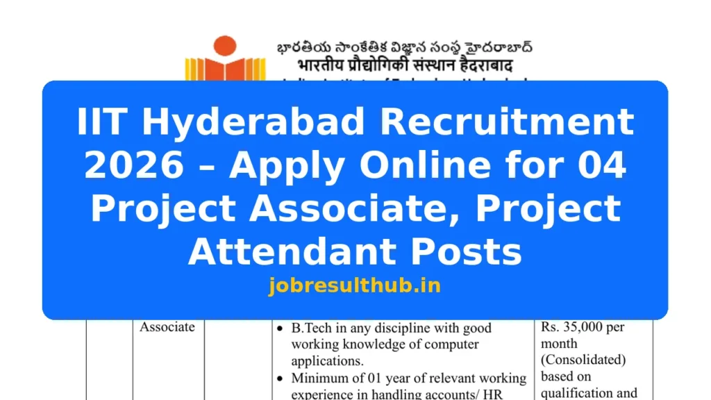 IIT Hyderabad Recruitment 2026 – Apply Online for 04 Project Associate, Project Attendant Posts - 4 Posts