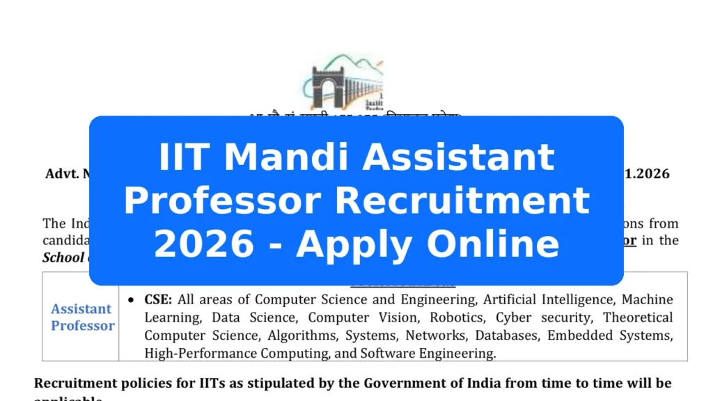 IIT Mandi Assistant Professor Recruitment 2026 - Apply Online Featured Image