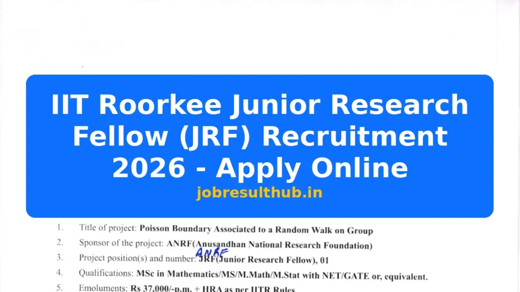 IIT Roorkee Junior Research Fellow (JRF) Recruitment 2026 - Apply Online - 2026 Posts