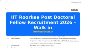 IIT Roorkee Post Doctoral Fellow Recruitment 2026 – Walk in - 2026 Posts