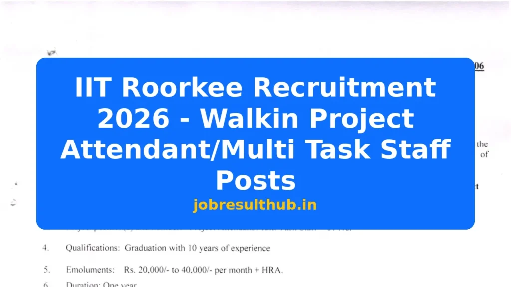 IIT Roorkee Recruitment 2026 - Walkin Project Attendant/Multi Task Staff Posts - 2026 Posts