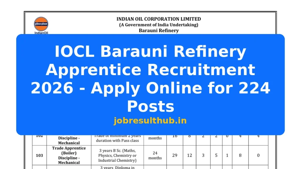 IOCL Barauni Refinery Apprentice Recruitment 2026 - Apply Online for 224 Posts - 224 Posts
