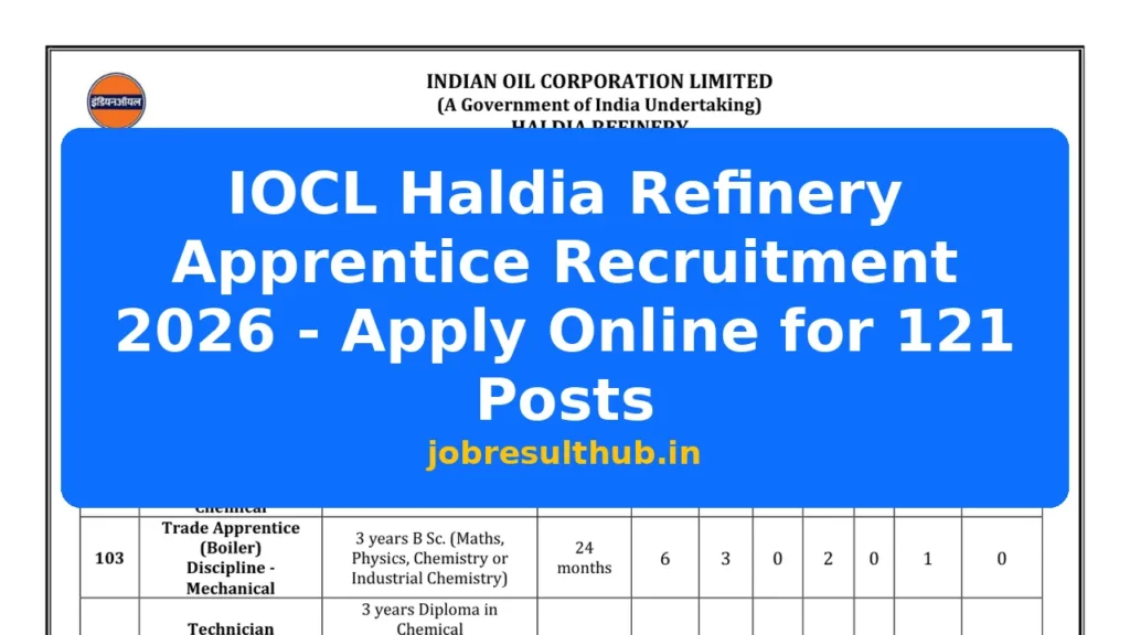 IOCL Haldia Refinery Apprentice Recruitment 2026 - Apply Online for 121 Posts - 2026 Posts