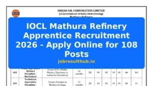 IOCL Mathura Refinery Apprentice Recruitment 2026 - Apply Online for 108 Posts - 108 Posts