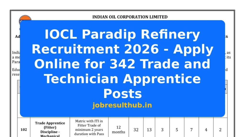 IOCL Paradip Refinery Recruitment 2026 - Apply Online for 342 Trade and Technician Apprentice Posts - 2026 Posts