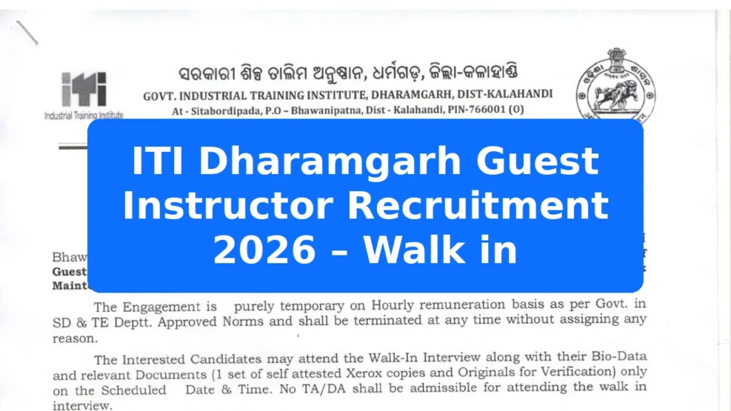 ITI Dharamgarh Guest Instructor Recruitment 2026 – Walk in Featured Image