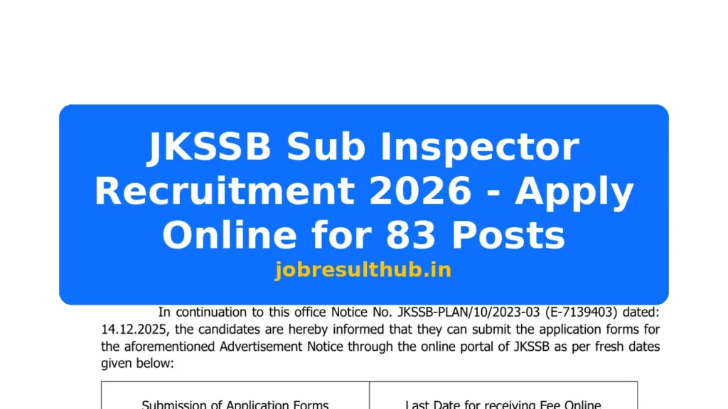 JKSSB Sub Inspector Recruitment 2026 - Apply Online for 83 Posts - 83 Posts