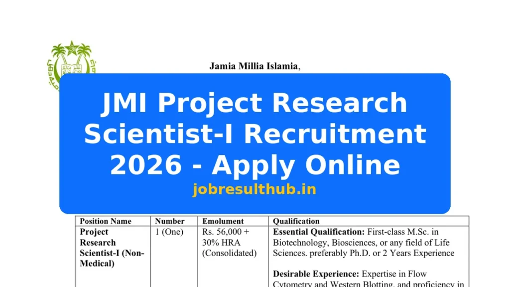 JMI Project Research Scientist-I Recruitment 2026 - Apply Online - 2026 Posts
