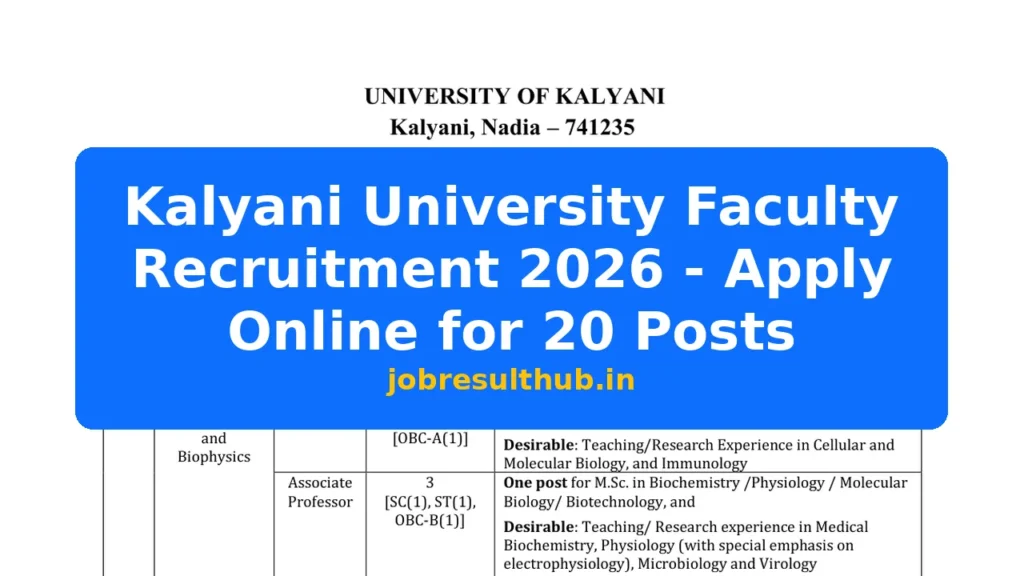 Kalyani University Faculty Recruitment 2026 - Apply Online for 20 Posts - 20 Posts