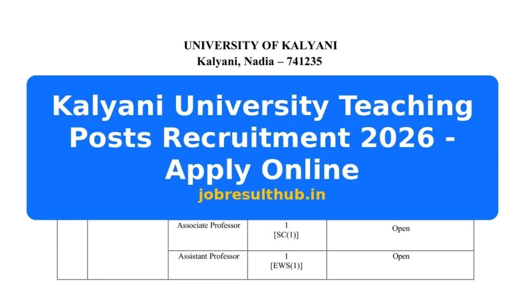 Kalyani University Teaching Posts Recruitment 2026 - Apply Online - 2026 Posts