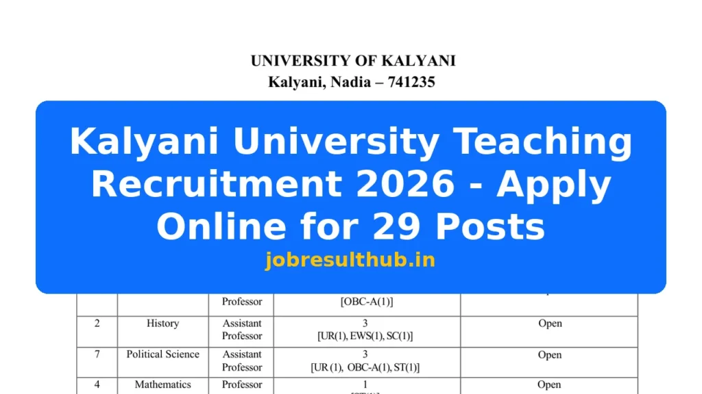 Kalyani University Teaching Recruitment 2026 - Apply Online for 29 Posts - 29 Posts
