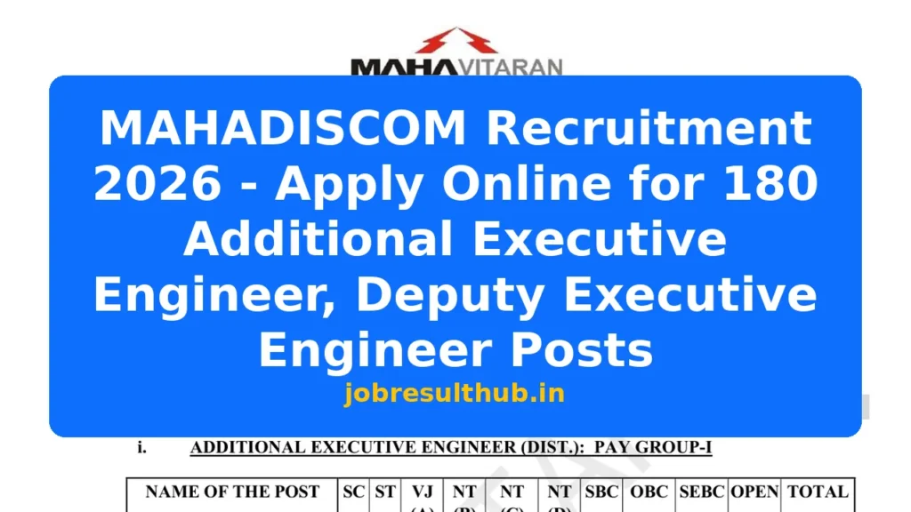 MAHADISCOM Recruitment 2026 - Apply Online for 180 Additional Executive Engineer, Deputy Executive Engineer Posts - 2026 Posts