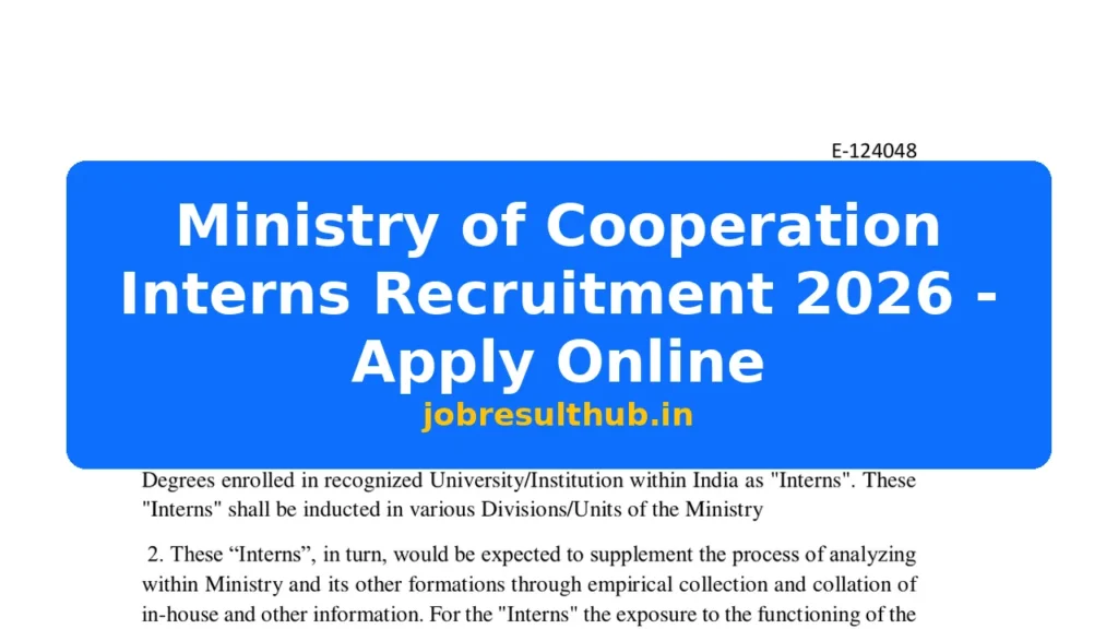 Ministry of Cooperation Interns Recruitment 2026 - Apply Online - 2026 Posts