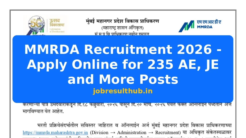 MMRDA Recruitment 2026 - Apply Online for 235 AE, JE and More Posts - 2026 Posts