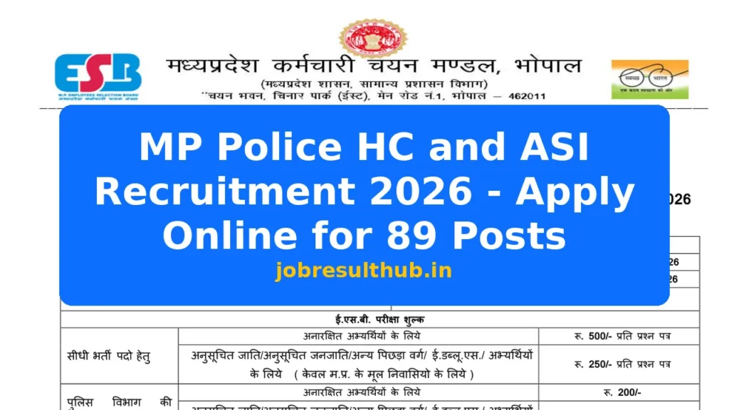 MP Police HC and ASI Recruitment 2026 - Apply Online for 89 Posts - 89 Posts