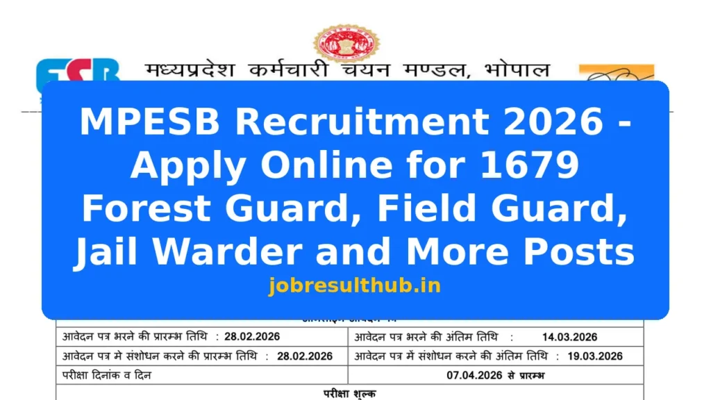 MPESB Recruitment 2026 - Apply Online for 1679 Forest Guard, Field Guard, Jail Warder and More Posts - 2026 Posts