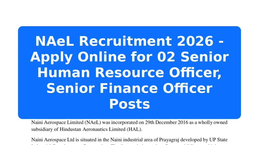 NAeL Recruitment 2026 - Apply Online for 02 Senior Human Resource Officer, Senior Finance Officer Posts Featured Image