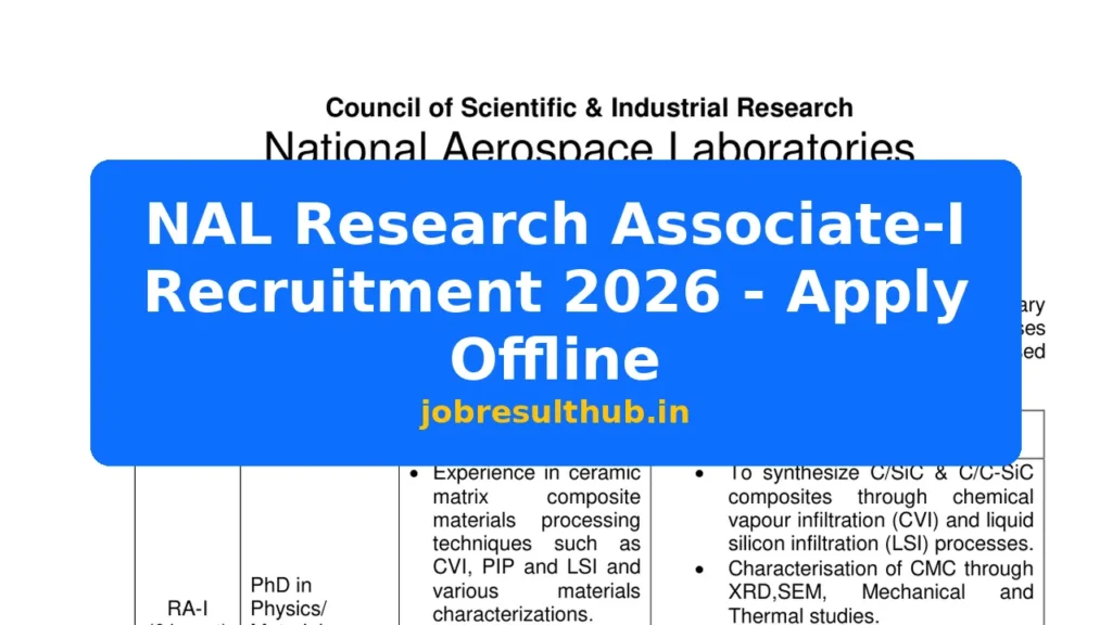 NAL Research Associate-I Recruitment 2026 - Apply Offline - 2026 Posts