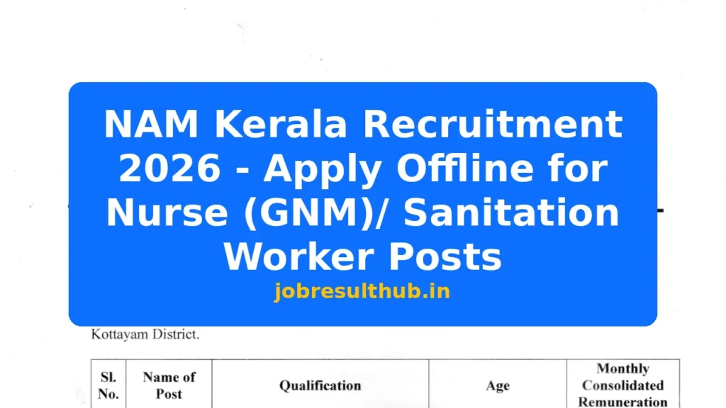 NAM Kerala Recruitment 2026 - Apply Offline for Nurse (GNM)/ Sanitation Worker Posts - 2026 Posts