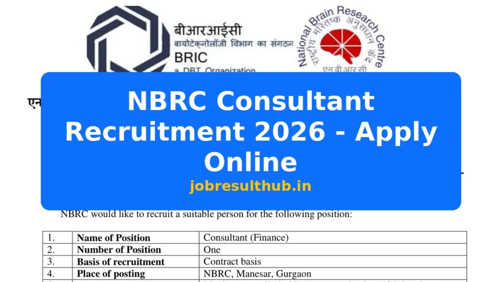NBRC Consultant Recruitment 2026 - Apply Online - 2026 Posts